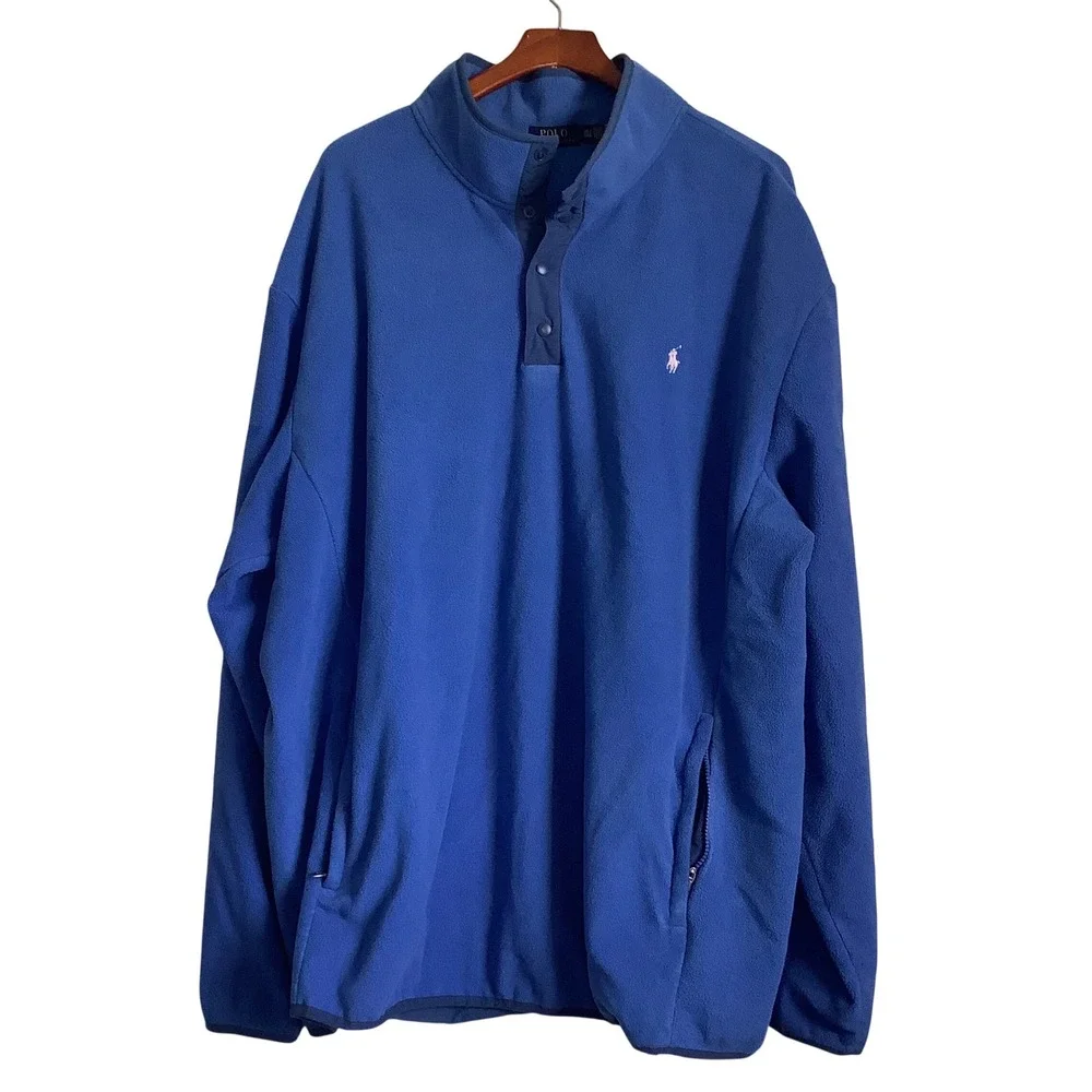 Polo Ralph Lauren Mens Blue Fleece Snap Mock Neck Pullover 3XLT Big & Tall